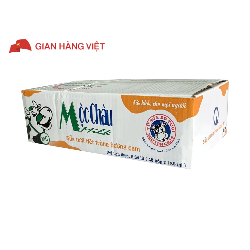 (Vỉ 4 hộp 180 ml) sữa tươi  hương cam Mộc Châu