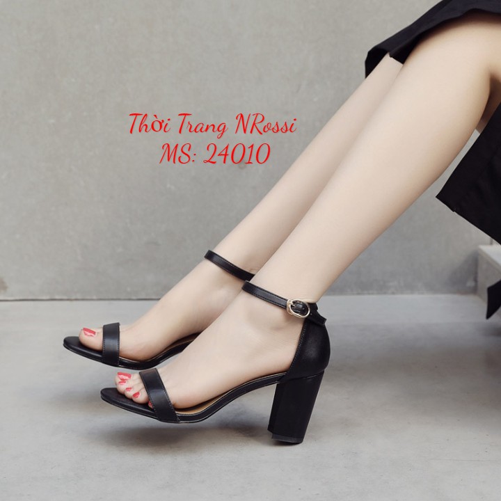 ❤FREESHIP50K❤ Giày sandal quai hậu cao gót ban ngang màu đen 7 phân size lớn 40 đến 43 Nrossi