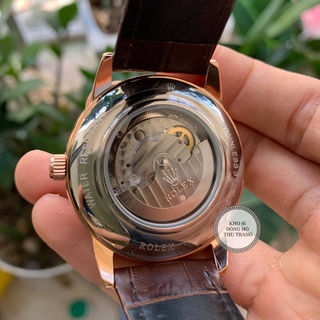 Đồng hồ Nam Rolex máy nhật, mẫu 3kim cắt vát mặt đen viền vàng dây da, dòng cơ Automatic size 40mm-41mm