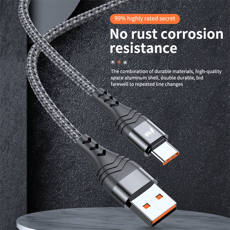 66W 6A Super Charge Type C Cáp sạc Nylon bện SCP USB C Type-c Bộ sạc điện thoại di động Dây dữ liệu cho Mate 40 Pro