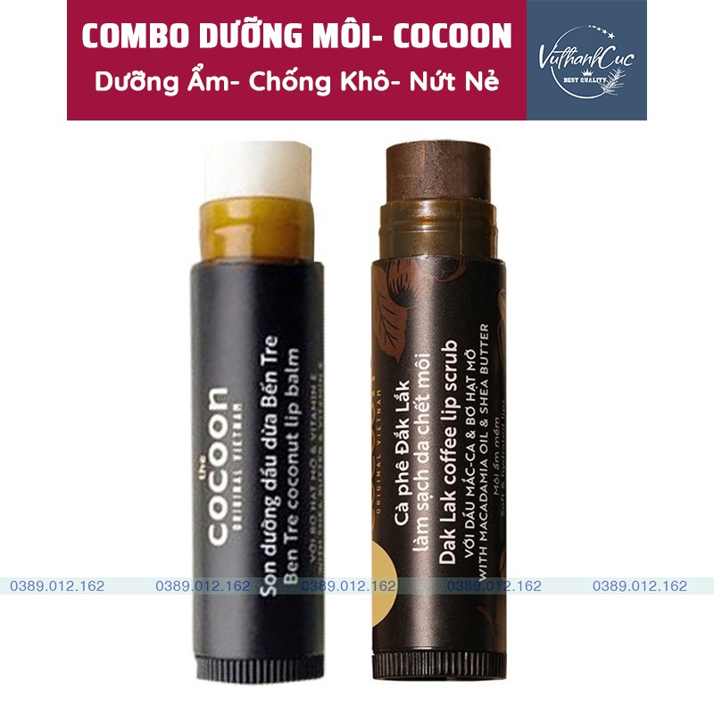 COMBO Son Tẩy Da Chết Môi + Son Dưỡng Môi Dầu Dừa Cocoon