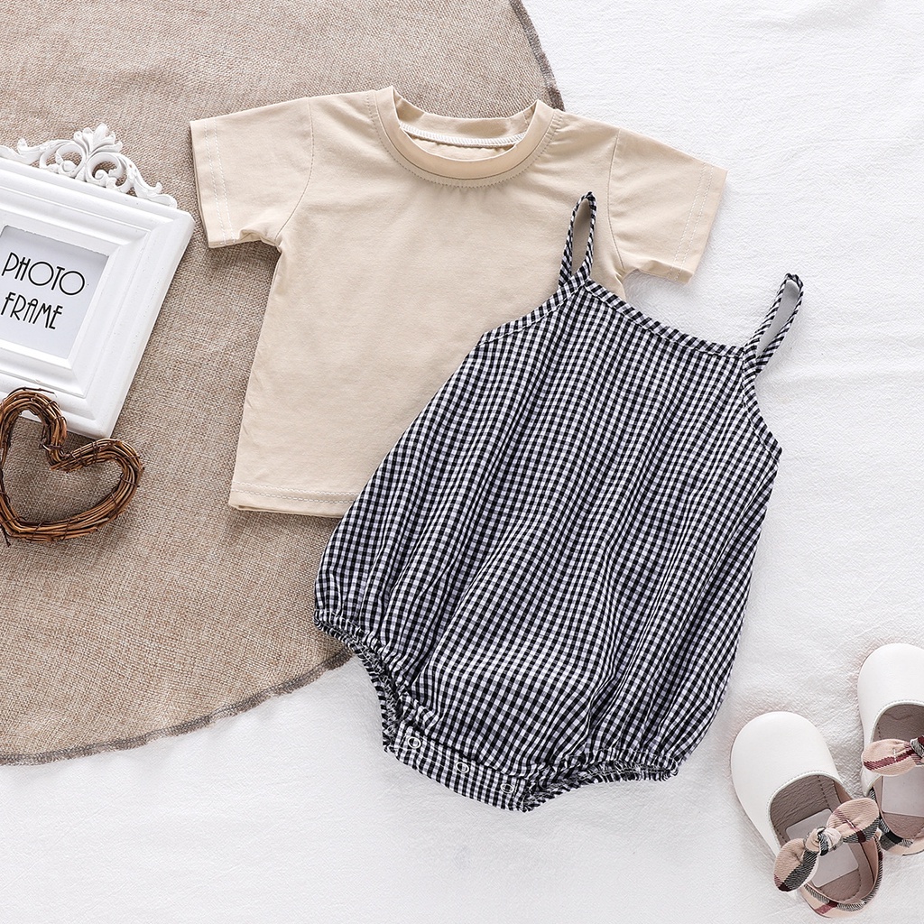 Bộ Áo Liền Quần Hai Dây Vải Cotton Họa Tiết Kẻ Sọc Thời Trang Mùa Hè 2022 Cho Bé Sơ Sinh