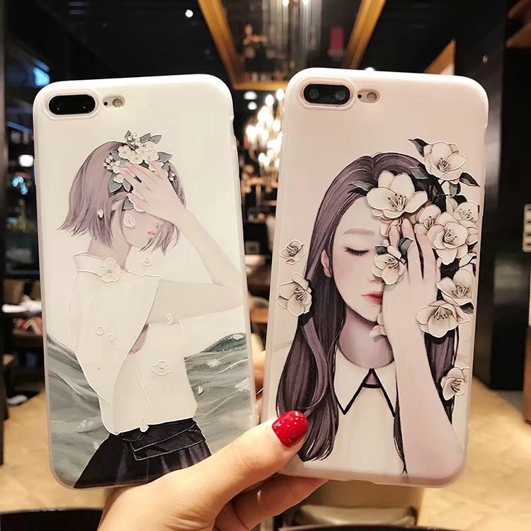 Ốp iPhone - ốp lưng iPhone in hình cô gái và hoa châu âu cực đẹp và dễ thương 6 6s 7 8 plus x xr xsmax 11 pro max a164