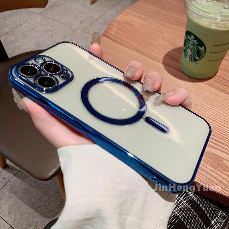Ốp Điện Thoại Silicon Trong Suốt Viền Kim Loại Từ Tính Cho IPhone 13 12 11 Pro Max 7 8 Plus X XR Xs Max