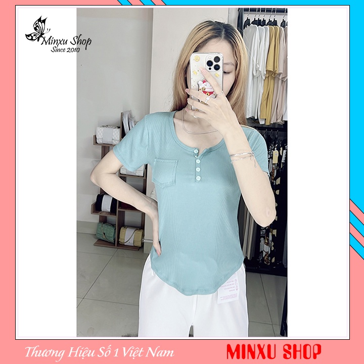 Áo thun tăm cúc ngực, áo thun kiểu tôn dáng cài cúc co giãn khoét đuôi tôm trẻ trung, cá tính Minxu Shop ATT