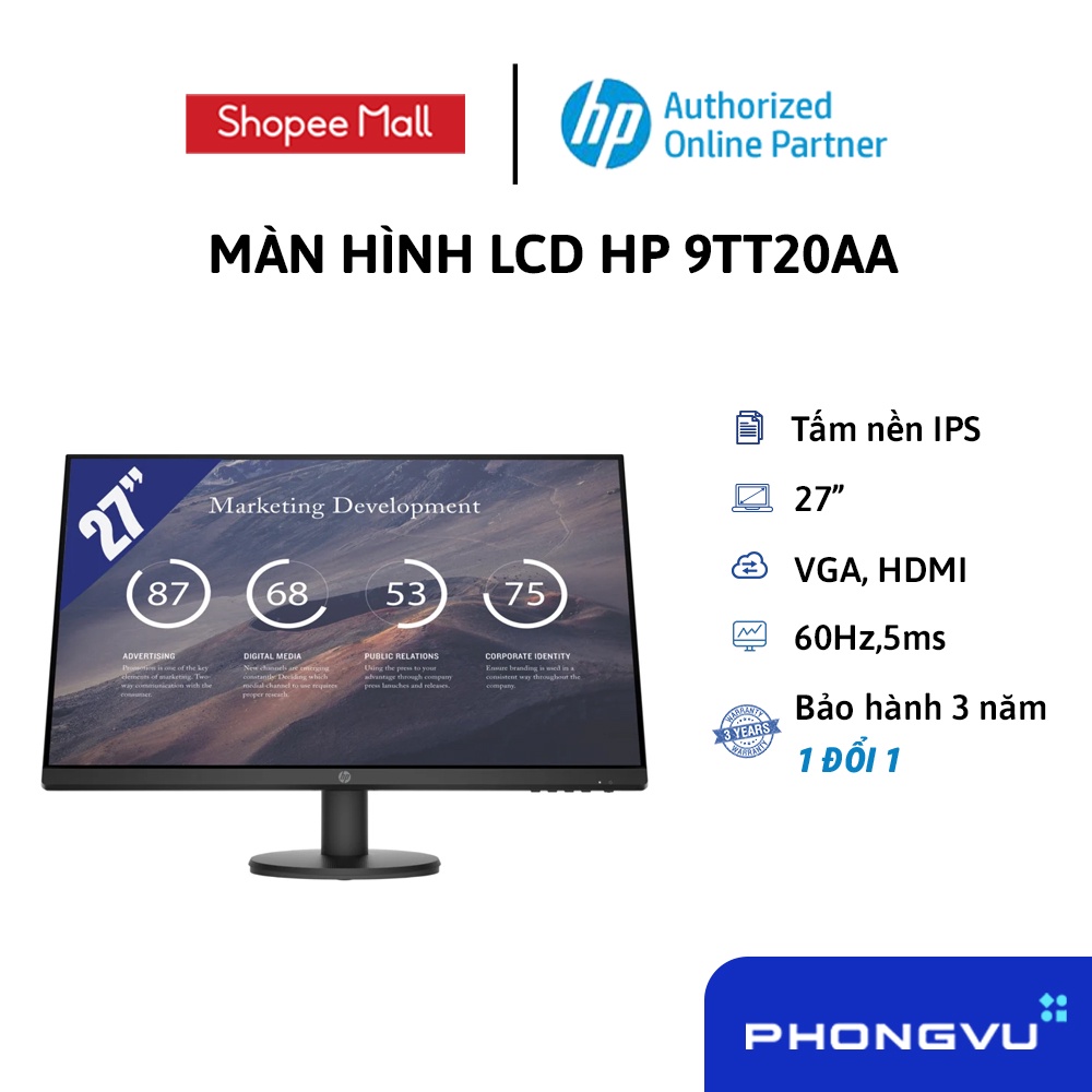 Màn hình LCD HP 9TT20AA (1920 x 1080/IPS/60Hz/5 ms) - Bảo hành 36 tháng