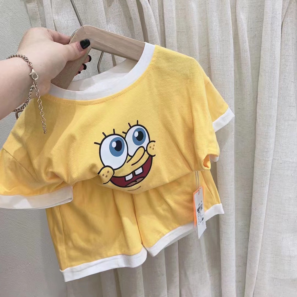 Bộ Áo Thun Ngắn Tay Họa Tiết Hoạt Hình + Quần Short Xinh Xắn Theo Phong Cách Mùa Hè Hàn Quốc Dành Cho Bé Trai