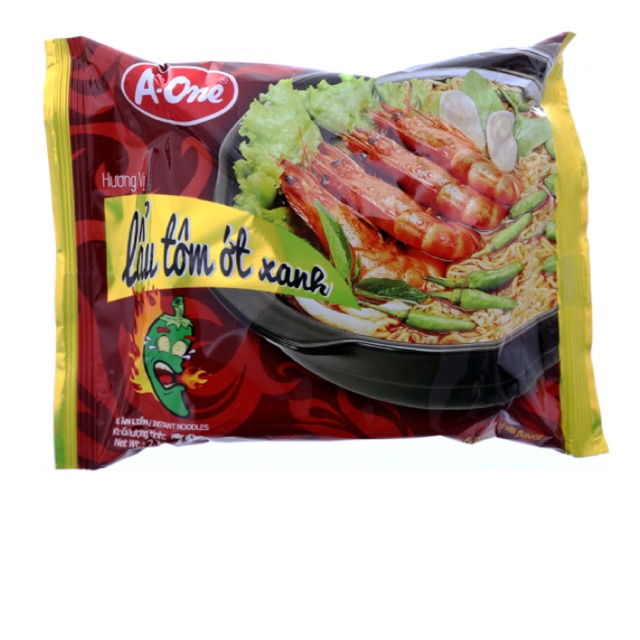 Combo 10 gói Mì A-ONE lẩu tôm ớt xanh 79g