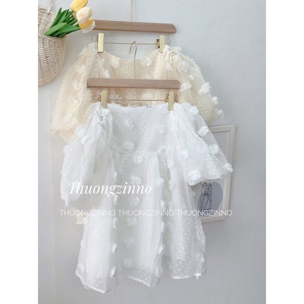 [Ảnh thật/Video]Áo trễ vai hoa nổi tay phồng MiO Nhẹ nhàng trẻ trunh Áo trễ vai Hàn Quốc hoa nổi