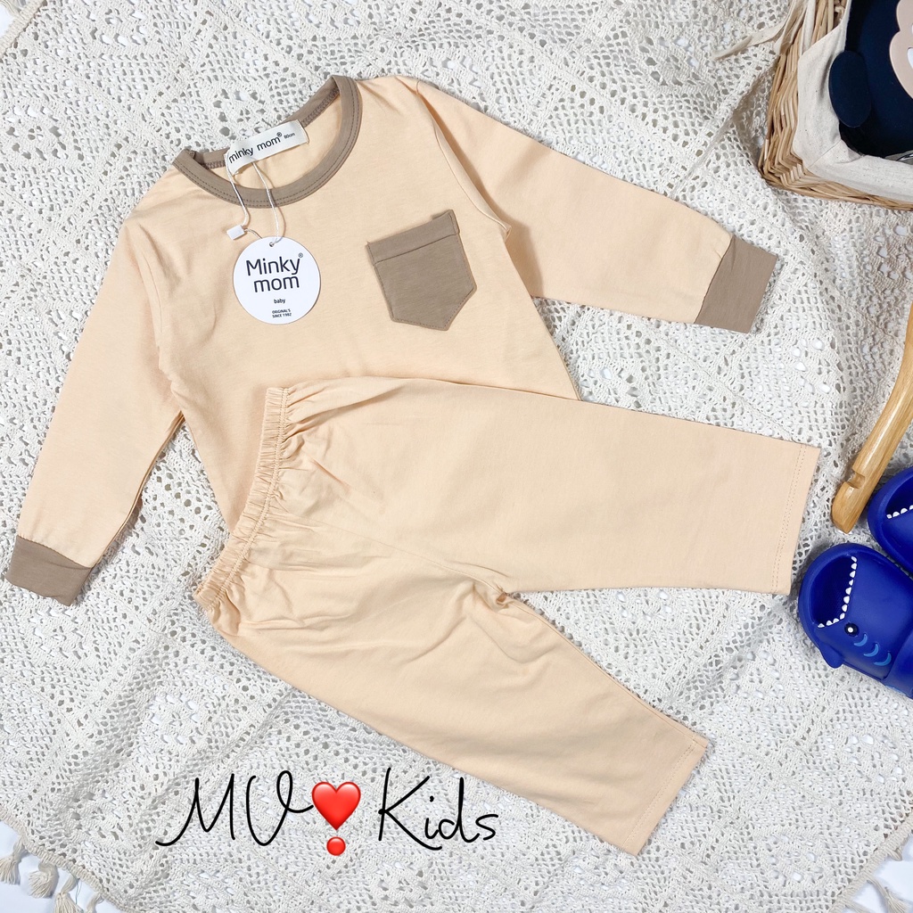 [SALE] Bộ Quần Áo Bé Gái, Bé Trai Minky Mom 100% Cotton Túi Ngực Phối Viền, Bộ Dài Tay Cho Bé Mặc Nhà Thu Đông MKMTD2146