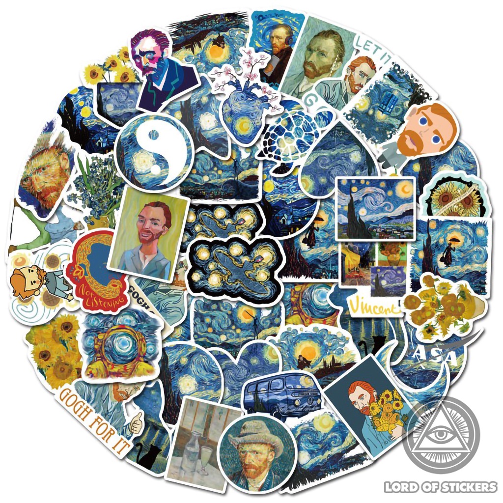 Set 40 Hình Dán Tranh Nghệ Thuật Van Gogh Sticker Chống Thấm Nước Trang Trí Mũ Bảo Hiểm, Laptop, Vali, Xe, Sổ, Ván Trượt