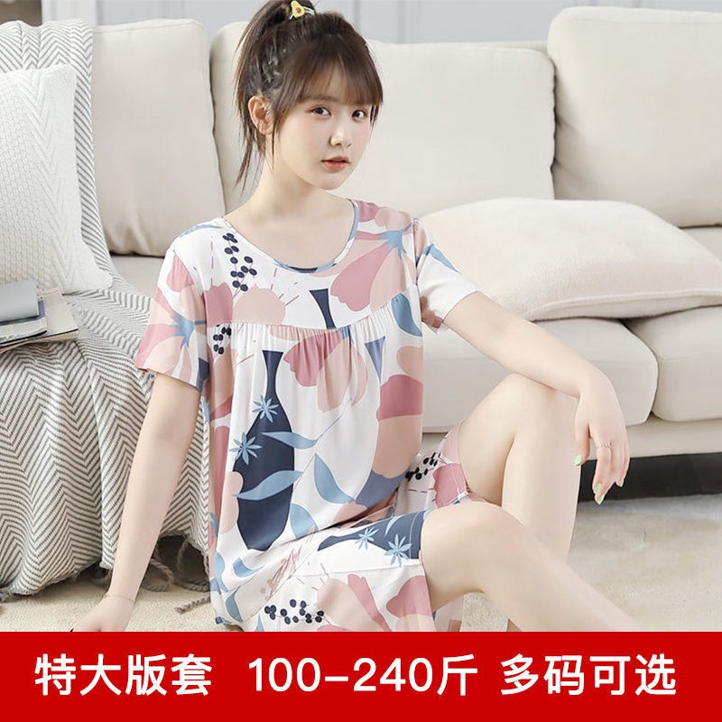Bộ Đồ Pijama Mặc Ở Nhà Ngắn Tay Vải Cotton Cho Nữ Có Size Lớn 200kg