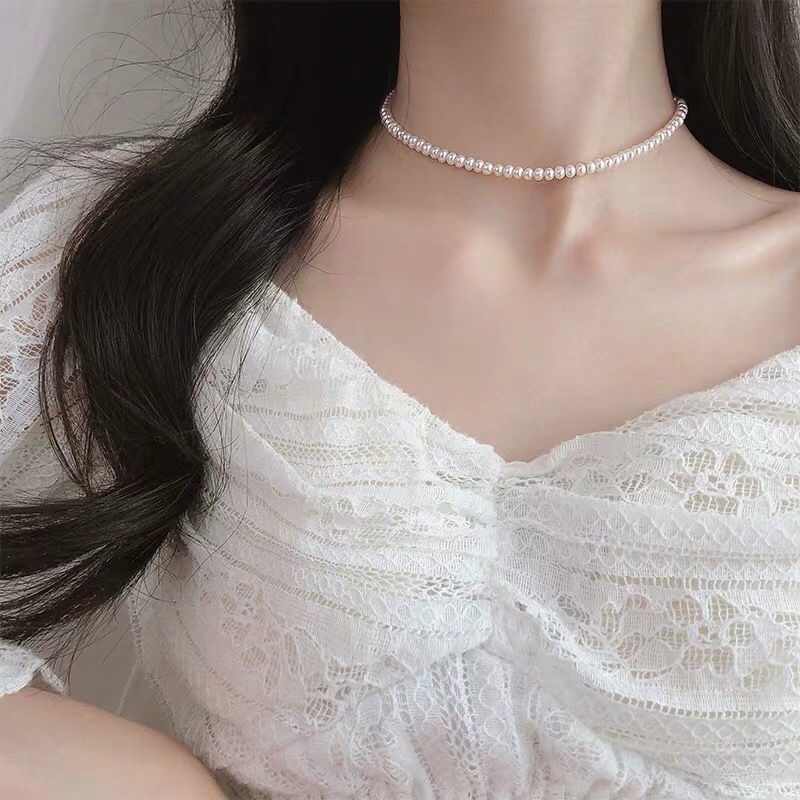 Vòng Cổ Chuỗi Hạt Ngọc Trai Giả 4mm Cho Nữ