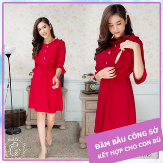 Đầm cho con bú ti sau sinh 🤰 sP Mẹ Thông Thái m2192 có khóa kéo vải đũi mát không nhăn (ảnh thật)