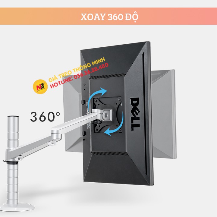 Giá treo / giá đỡ màn hình máy tính OA3S (gắn bàn) 17 inch - 27 inch - Xoay 360 độ - Màu Bạc Trắng - Chất Liệu Hợp Kim