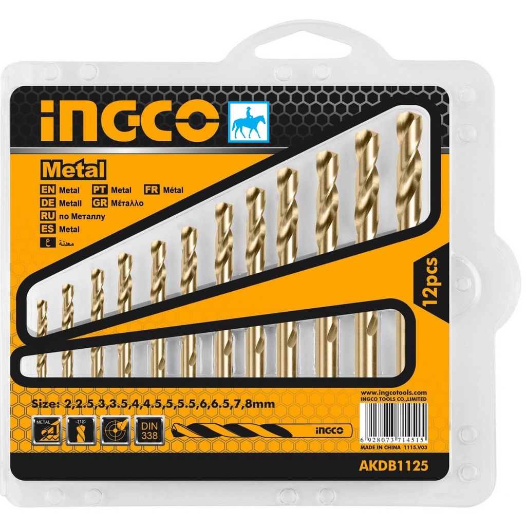 INGCO Bộ 12 mũi khoan kim loại 2-8mm HSS AKDB1125
