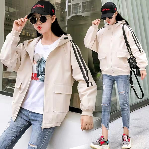 [P5] Áo khoác dù nữ túi hộp 2 xọc xinh xắn - khoát đẹp có nón | BigBuy360 - bigbuy360.vn