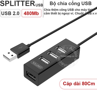 Bộ chia HUB chia cổng USB 2.0 1 ra 4 cổng dây dài 80Cm UNITEK Y-2140BK (màu đen)