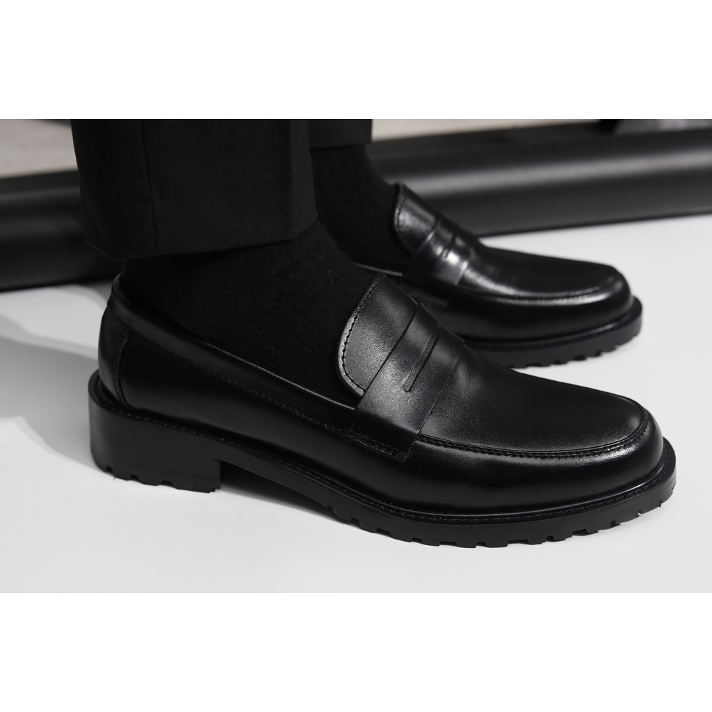 Giày Penny Loafer Black Hood - Da bò nhập khẩu cao cấp - Đế phíp gỗ 4cm - Bảo hành 12 tháng