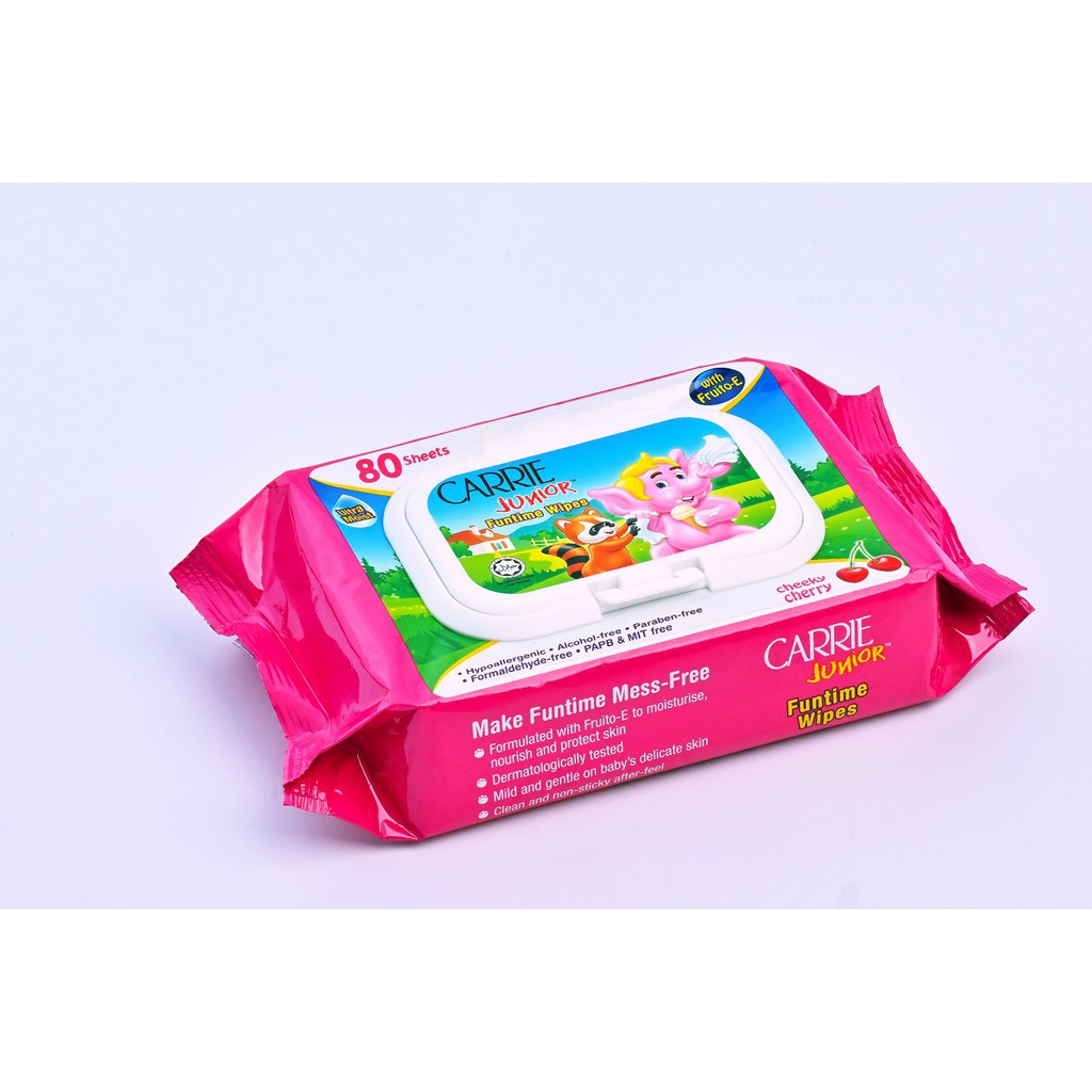 [Mã FMCGB1 giảm 10% đơn 250K] Bộ 4 Khăn giấy ướt Carrie Junior Funtime Cheeky Cherry - 80 tờ/gói