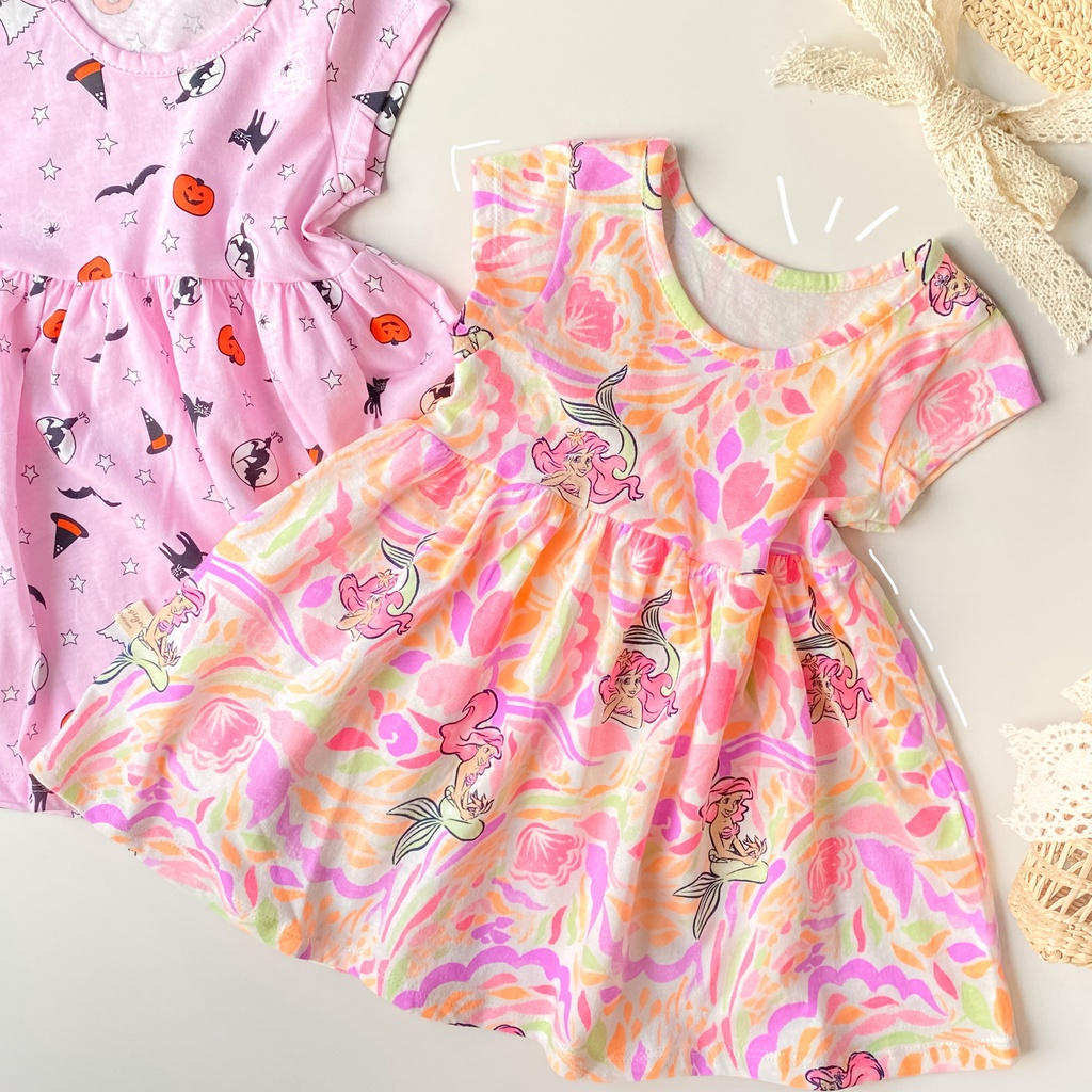 Đầm thun bé gái ngắn tay họa tiết 1 2 3 4 5 tuổi MINTSCLOSET Mint's Closet - GV2022