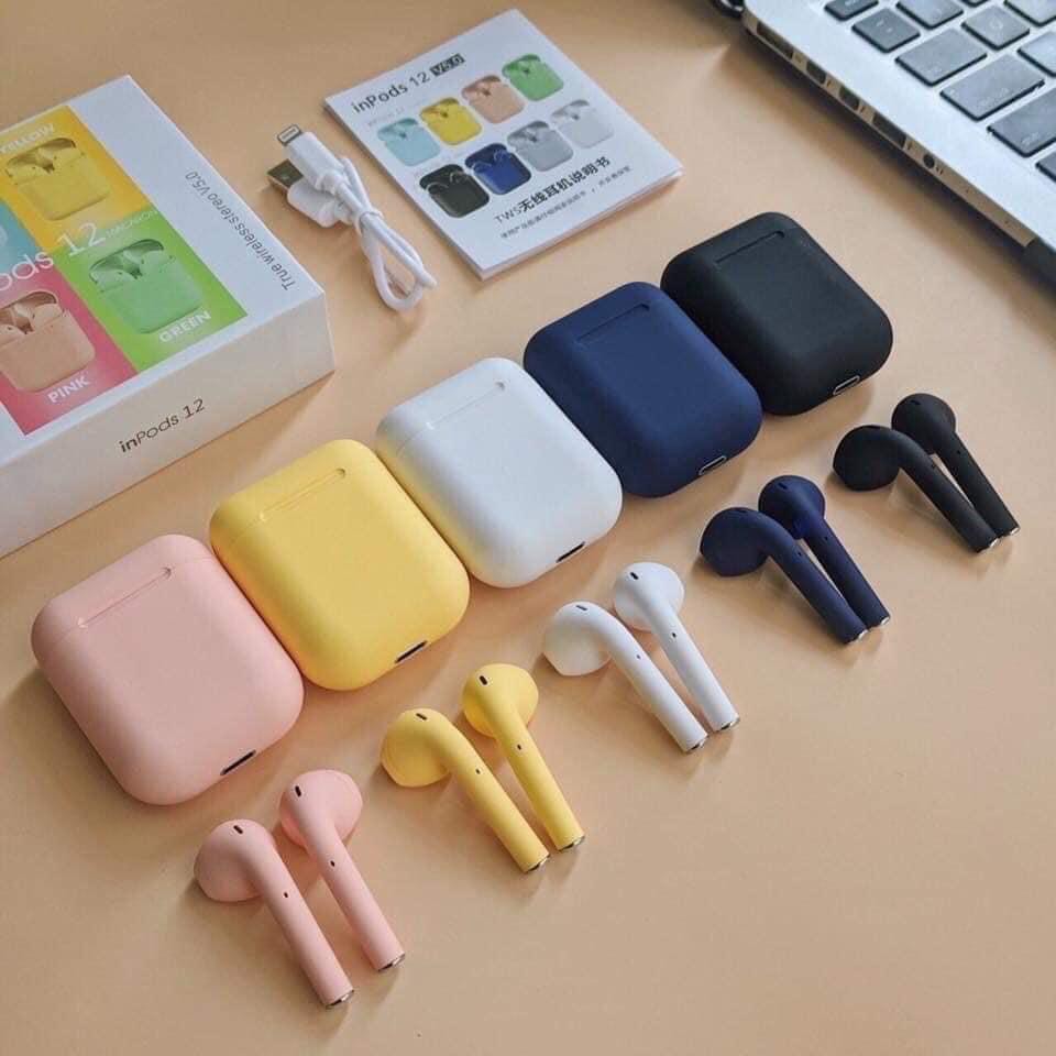 Tai nghe bluetooth không dây Inpods i12 TWS cảm ứng, vỏ bảo vệ Bao đựng Case i9, i11, i12, bảo hành 12 tháng lỗi 1 đổi 1