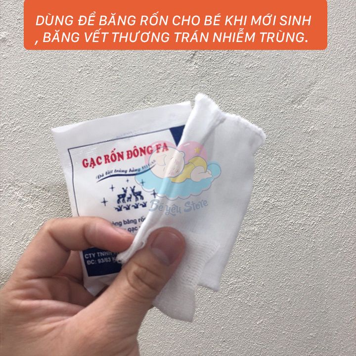 Gạc Rốn Đông Fa – Băng rốn cho trẻ sơ sinh, có thể dùng để băng chân, băng vết thương (1 hộp gồm 3 gạc và 3 băng thun)