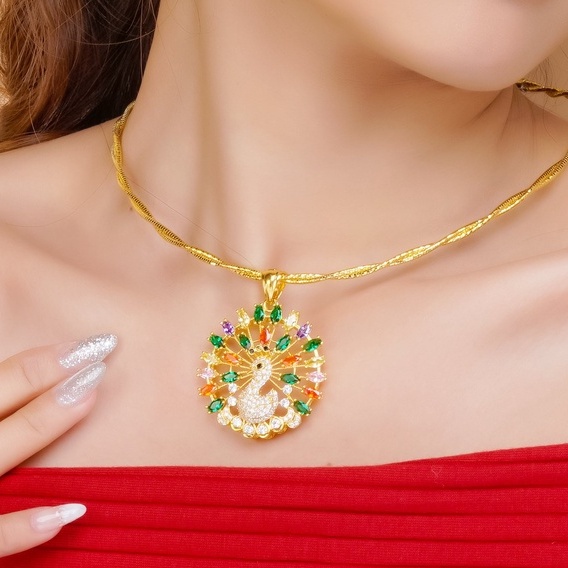 Mặt Dây Chuyền Công Đá Màu Mạ Vàng 18K - UHA M724182