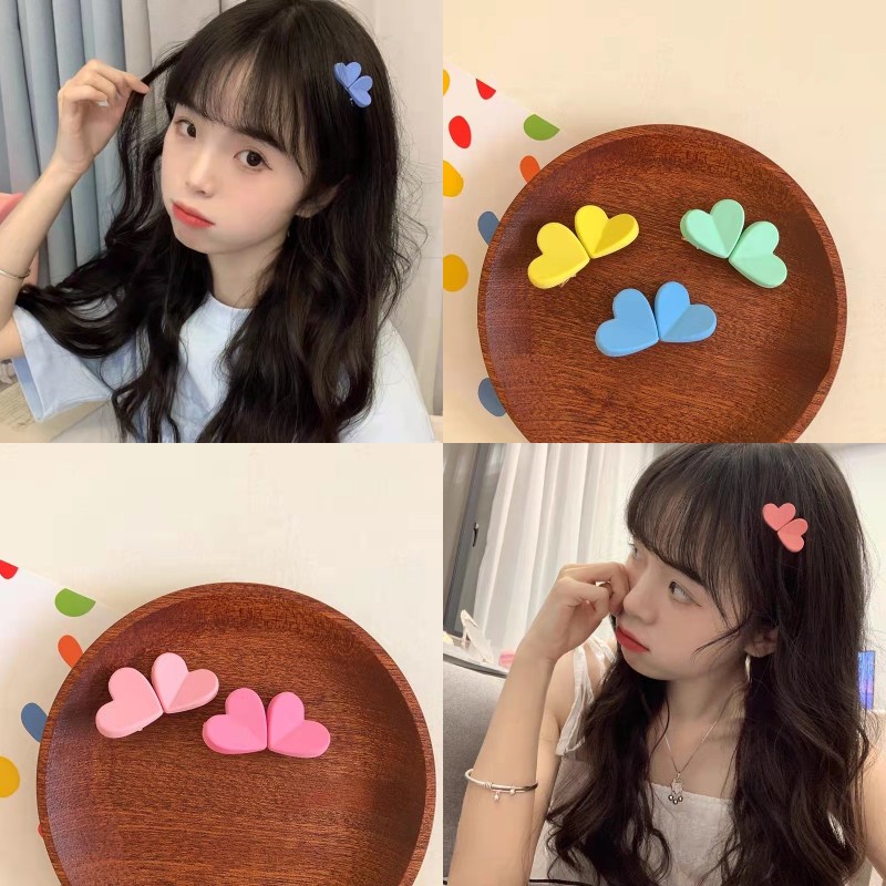【kifli】Kẹp tóc hình trái tim đôi nhiều màu sắc phong cách Hàn Quốc dễ thương cho nữ（quà tặng ngày thiếu nhi）