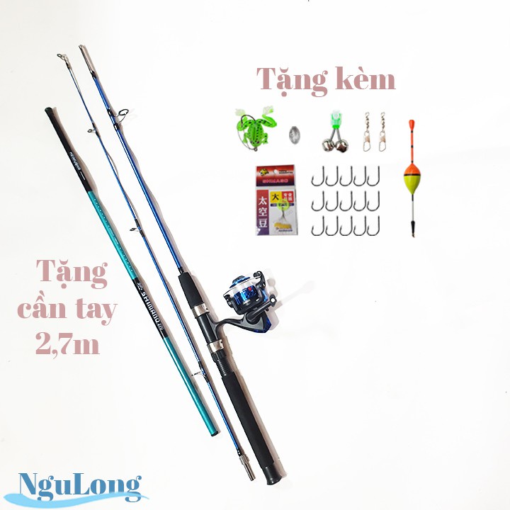 Bộ cần câu 2 khúc đặc ruột siêu bạo lực, kèm máy và set phụ kiện, tặng cần tay 2m7