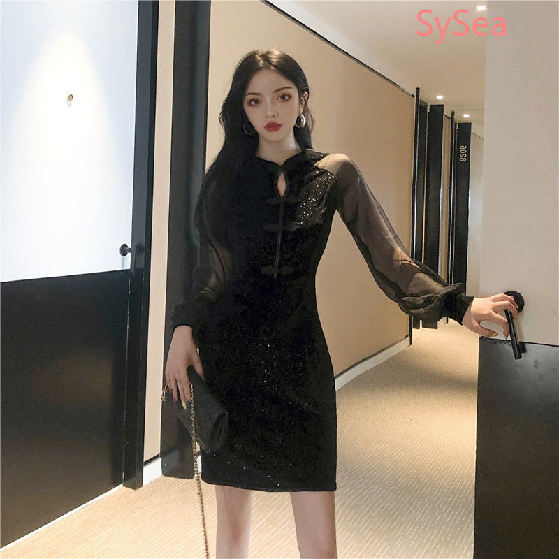 Đầm Sườn Xám Nhung Dài Tay Gợi Cảm Dành Cho Nữ