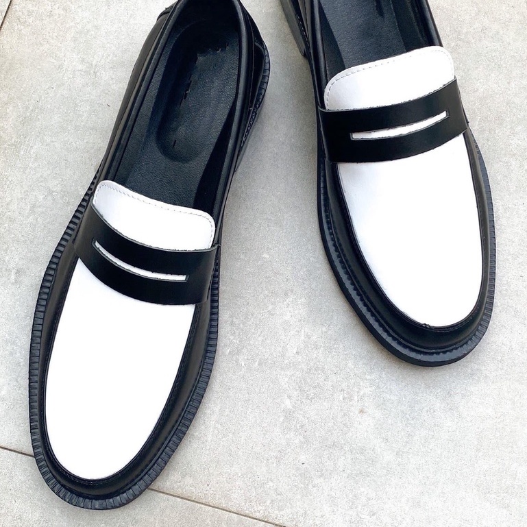 Giày Penny Loafer Black da bò thật nguyên tấm cao cấp LF-02