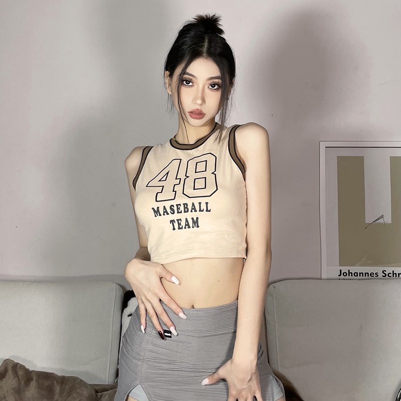 Kliou 2022 Mới vào mùa hè Áo thun croptop KLIOU cotton mềm mại ôm dáng vừa vặn in họa tiết chữ cái phong cách retro mùa hè dành cho nữ