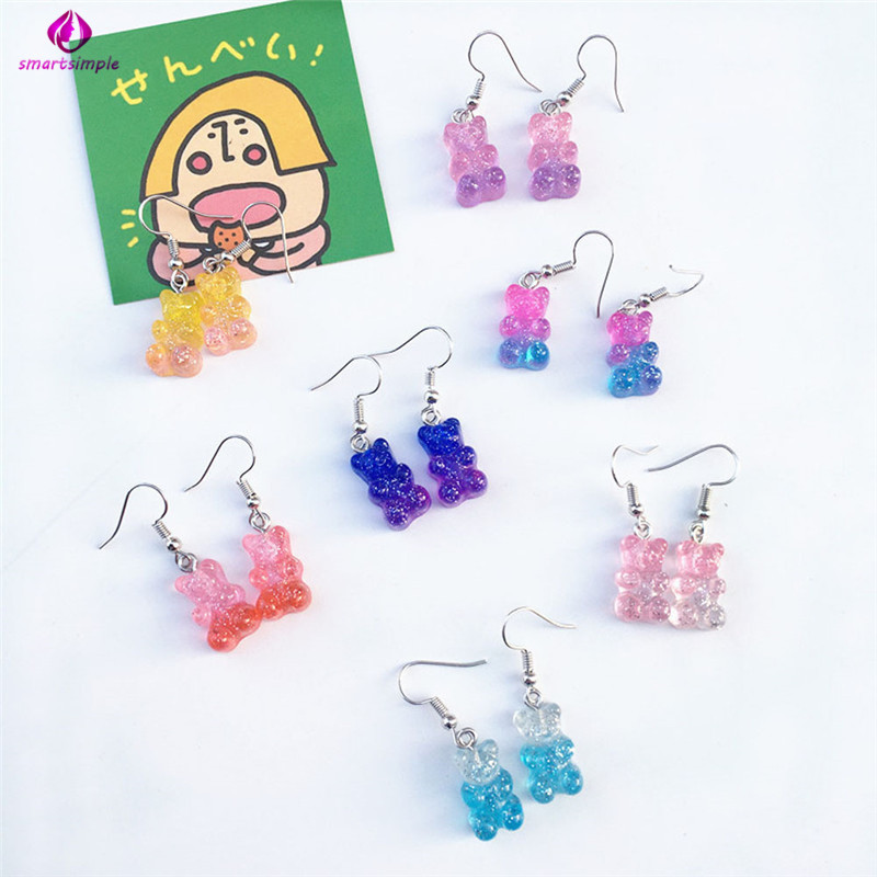 Hoa tai resin hình gấu nhiều màu dễ thương cho nữ