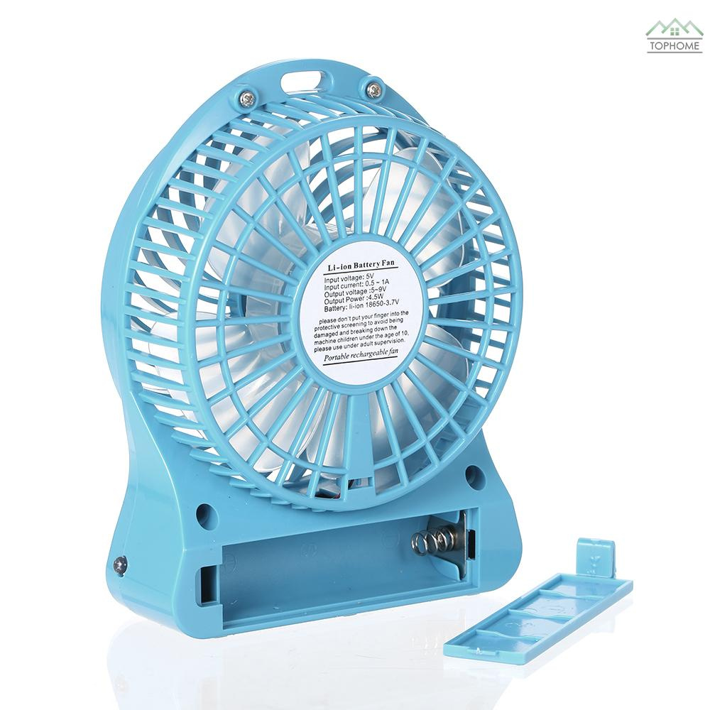 Fan  Ť Portable Rechargeable LED Light Fan Mini Desk USB Charging Air Cooler 3 Mode Speed Regulation LED Lighting Function Cooling (Blue)