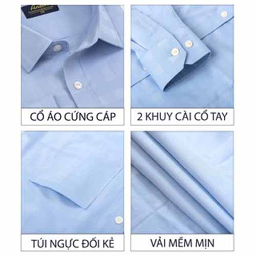 Áo Sơ Mi Nam Công Sở Trung Niên Anton Somianton Màu Xanh Dương Dài Tay Họa Tiết Kẻ Caro Vải Sợi Tre - YAT203