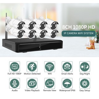 Trọn 8 wifi không dây  bộ camera giám sát Full HD 1080p kèm HDD 1TB   dây liền nguồn