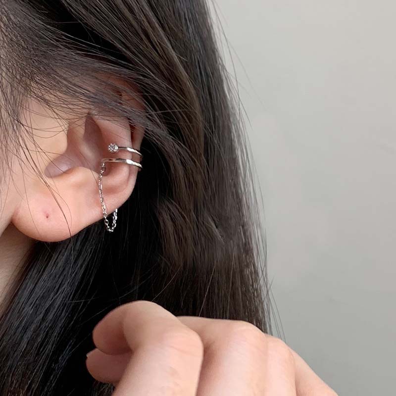 1 Khuyên Vành Tai Dây Xích Đôi Đính Đá Lấp Lánh Thời Trang Cá Tính Dành Cho Nữ