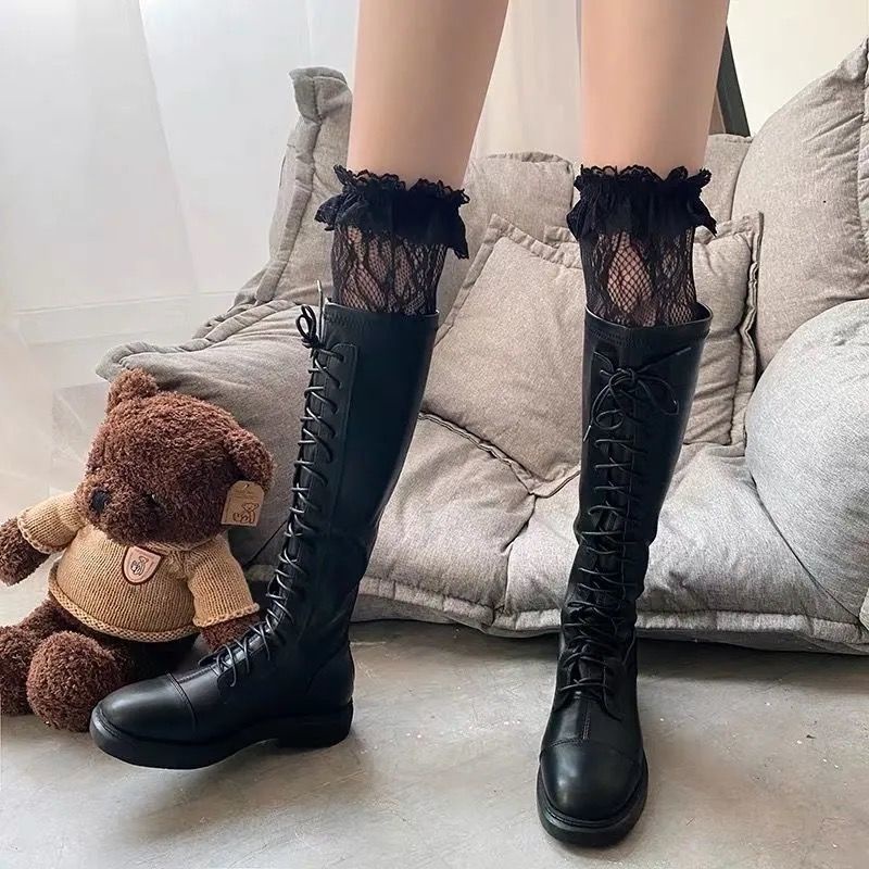 Jiashucheng Vớ Lửng Phối Ren Mỏng Màu Trắng Đen Phong Cách Mary Jane JK Nhật Bản Dễ Thương