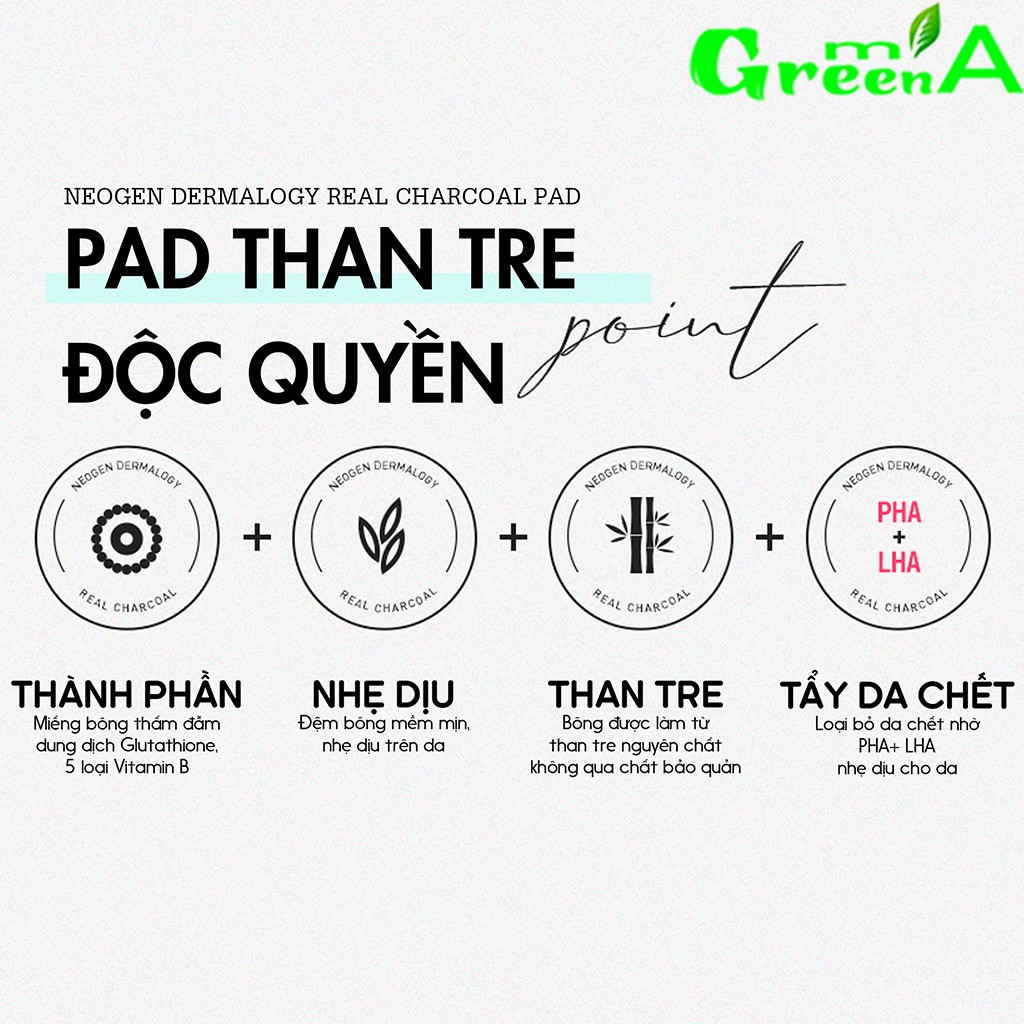 Tẩy Da Chết Bột Than Tre Neogen Dermalogy Real Charcoal Pad 60 Miếng Se Khít Lỗ Chân Lông, Giảm Mụn Nhờn [CHÍNH HÃNG]