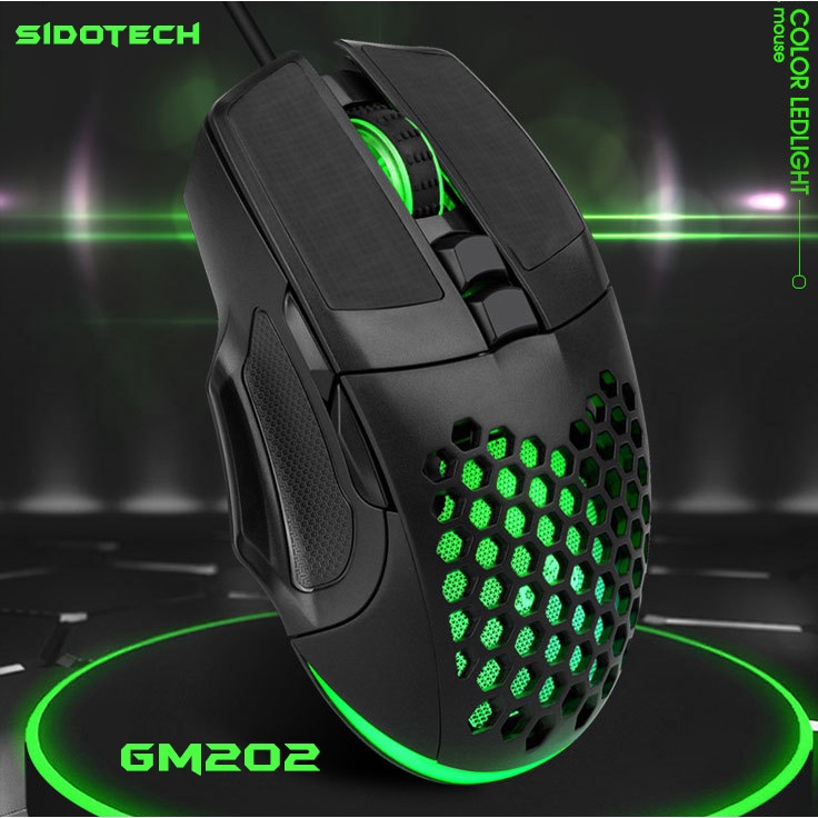 Chuột máy tính gaming có dây SIDOTECH GM202 4 cấp độ điều chỉnh DPI 800-1200-1600-2400 thiết kế dạng lỗ tổ ong