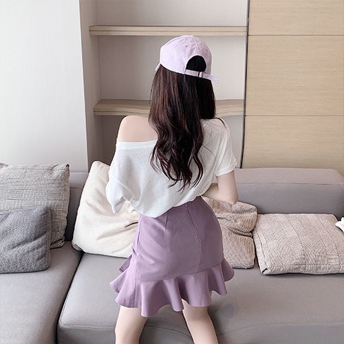 Jiashucheng Set Áo Thun Ngắn Tay + Chân Váy Ôm Phong Cách Hàn Quốc Thời Trang Cho Nữ