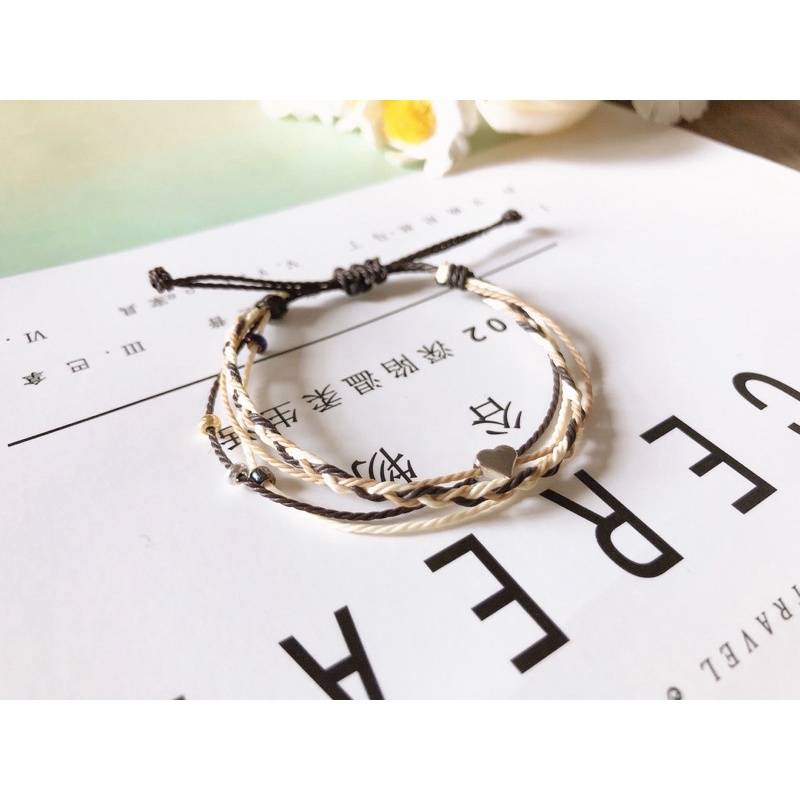 Vòng tay, vòng chân nam nữ waterproof phối hạt cườm và charm ngôi sao, hoa, trái tim