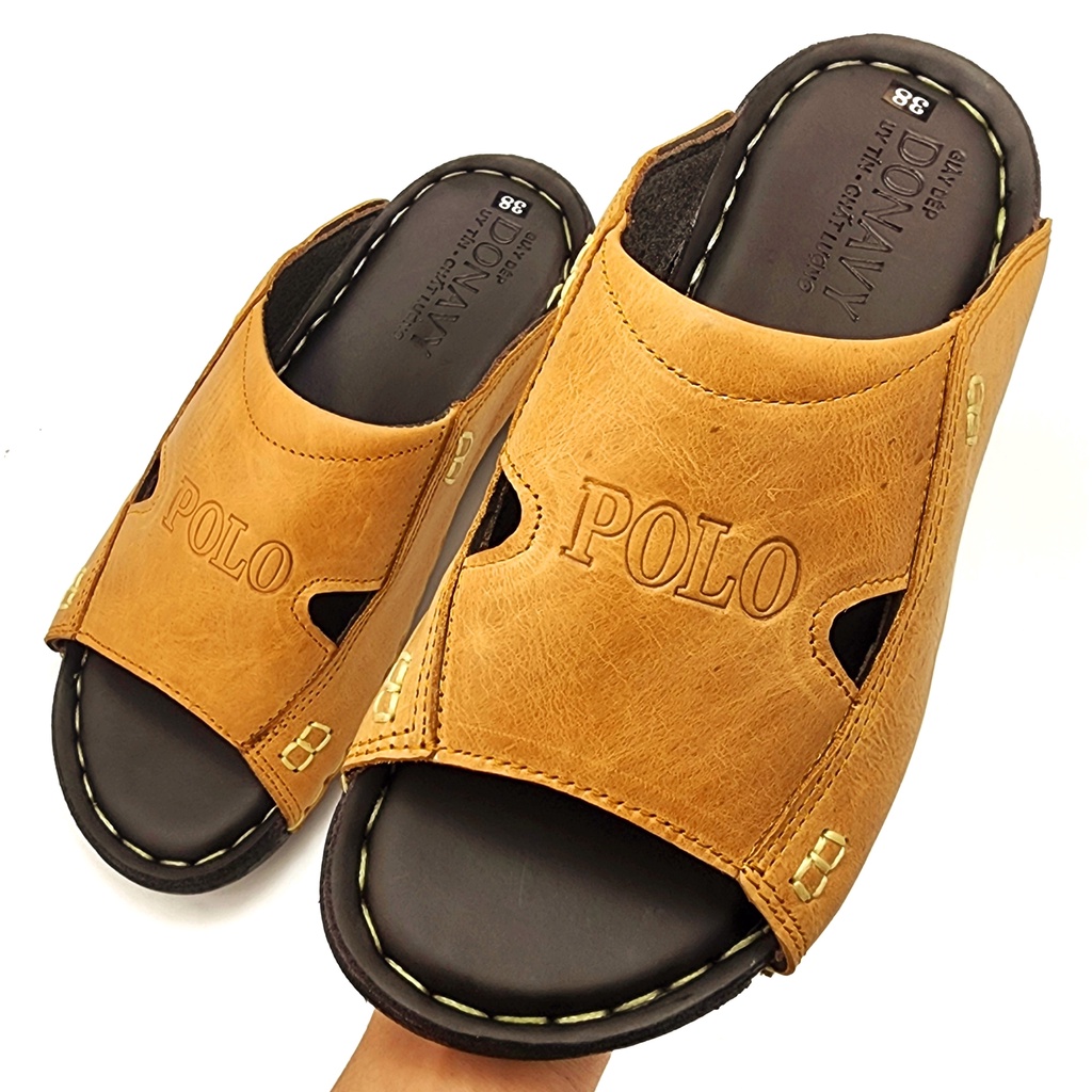 Dép su quai ngang nam da bò thật cao cấp, dép thời trang-Kinson Shop
