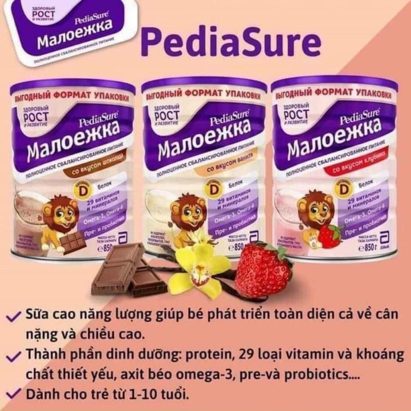 [DATE 4/2024] Sữa PEDIASURE Nga nội địa lon 850g vị vani cho bé 1-10 tuổi