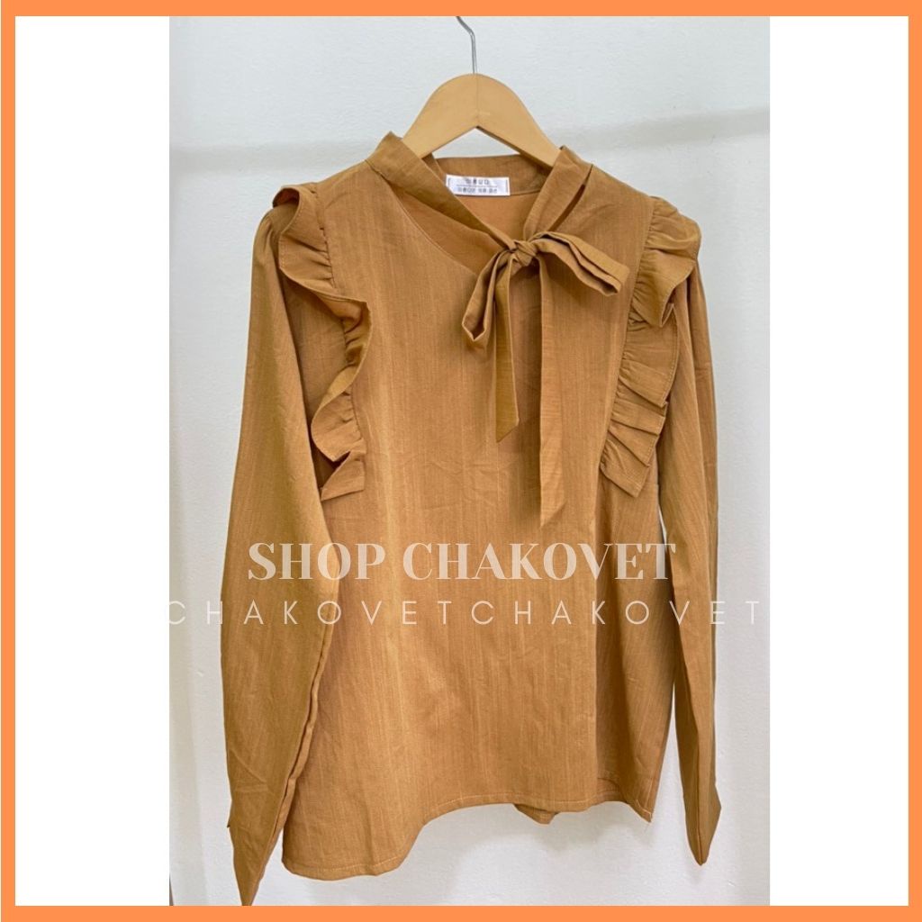 Áo sơ mi nữ dài tay trơn basic CKA891, kiểu áo nữ cổ V dáng babydoll bèo ngực thắt nơ phong cách thời trang hàn quốc | BigBuy360 - bigbuy360.vn