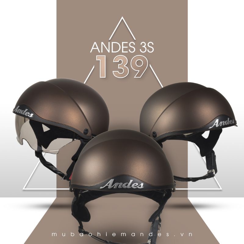 Mũ bảo hiểm nửa đầu Andes 139 có kính âm che mặt, bảo hành 12 tháng chính hãng