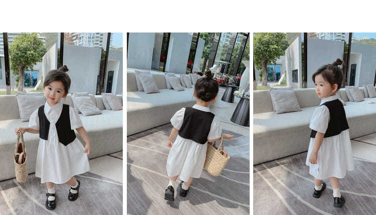 Set 2 Món Áo Vest Tay Ngắn Và Đầm Sơ Mi Xinh Xắn Cho Bé Gái 1-11 Tuổi