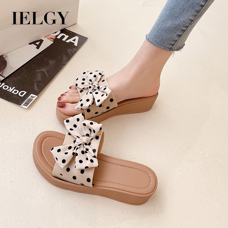 Dép sandal IELGY đế cao đính nơ dễ thương dành cho nữ