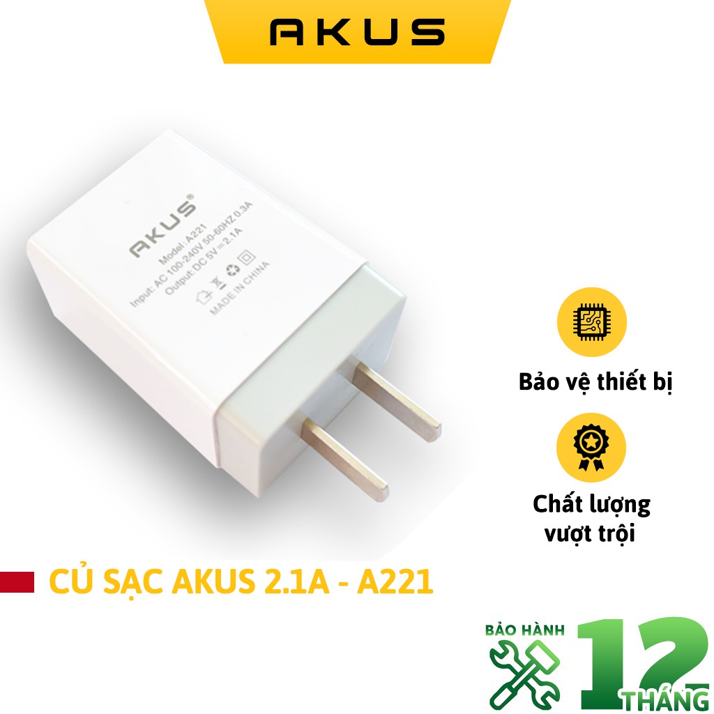 CỦ SẠC AKUS 2.1A - A221 Hàng chính hãng - Bảo hành 12 tháng - Akus